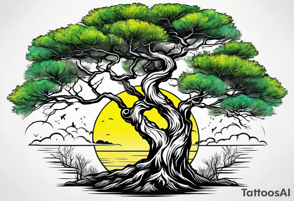 birch tree and includes the following wording "fuck cancer"
with yellow, green and aquamarine colours tattoo idea