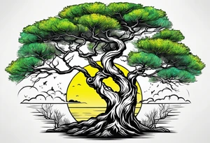 birch tree and includes the following wording "fuck cancer"
with yellow, green and aquamarine colours tattoo idea