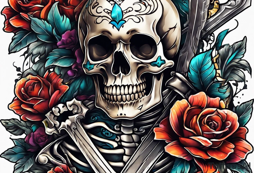 skeleton stabbed in the back tattoo idea