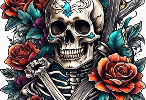 skeleton stabbed in the back tattoo idea
