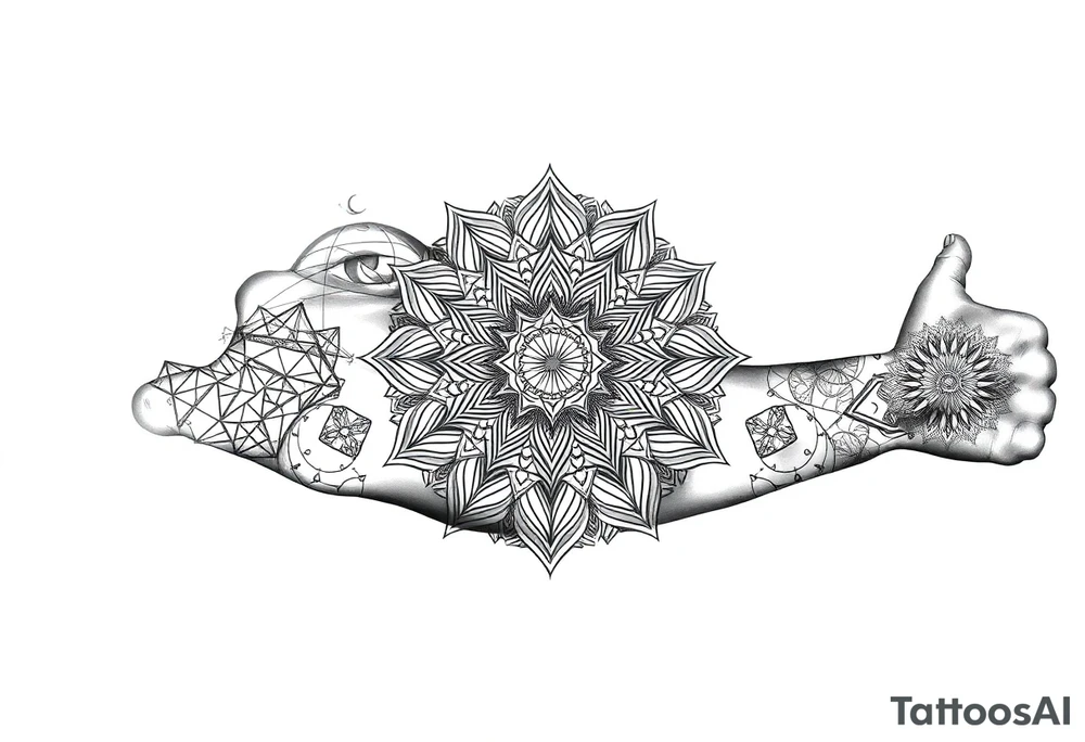 intricate mandala with sacred geometry and cosmic elements tattoo idea
