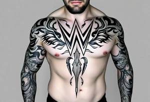 WWE The Fiend top center piece of sleeve with tribal design surrounding covering up old tattoo tattoo idea