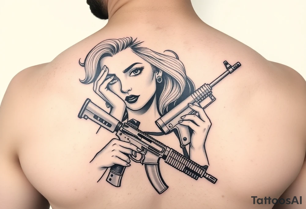 Pin up girl with ak 47 and a uzi tattoo idea