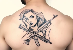 Pin up girl with ak 47 and a uzi tattoo idea