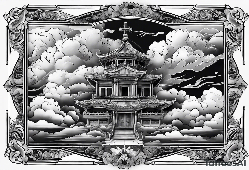 Religious sleeve clouds heaven tattoo idea