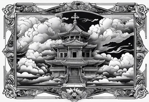 Religious sleeve clouds heaven tattoo idea