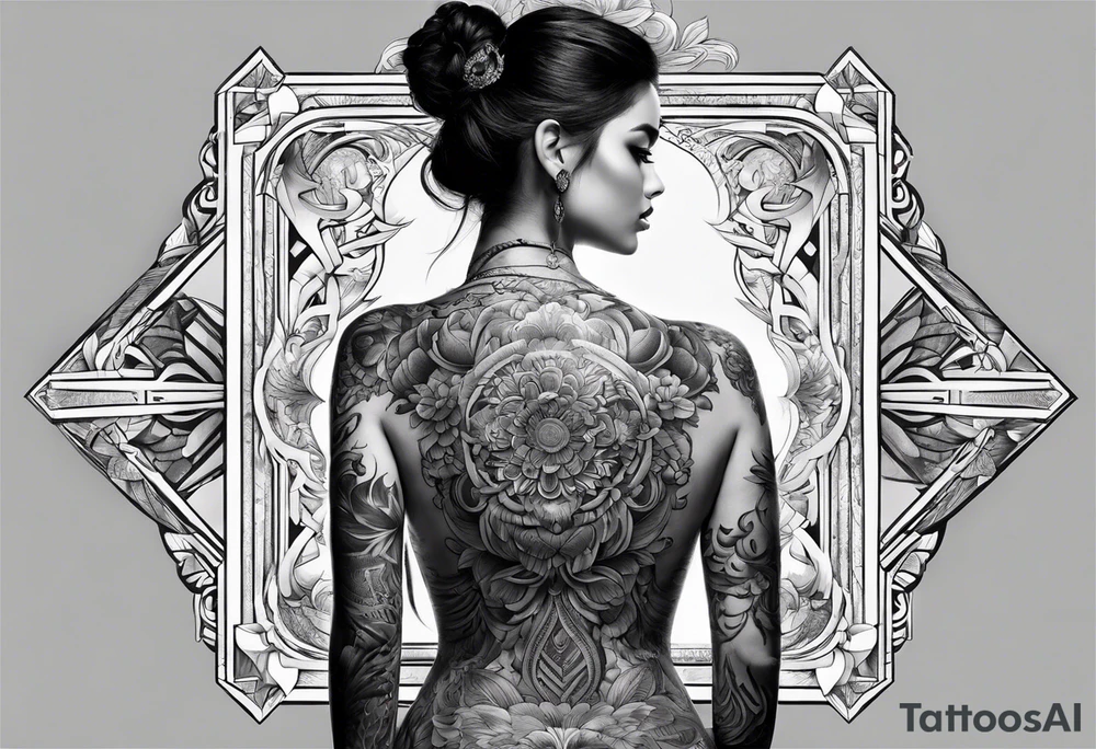 full body back tattoo rectangle tattoo idea