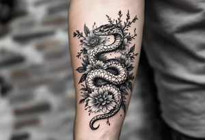 snake with flowers tattoo idea