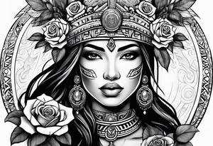 Mayan princess with roses & desert tattoo idea