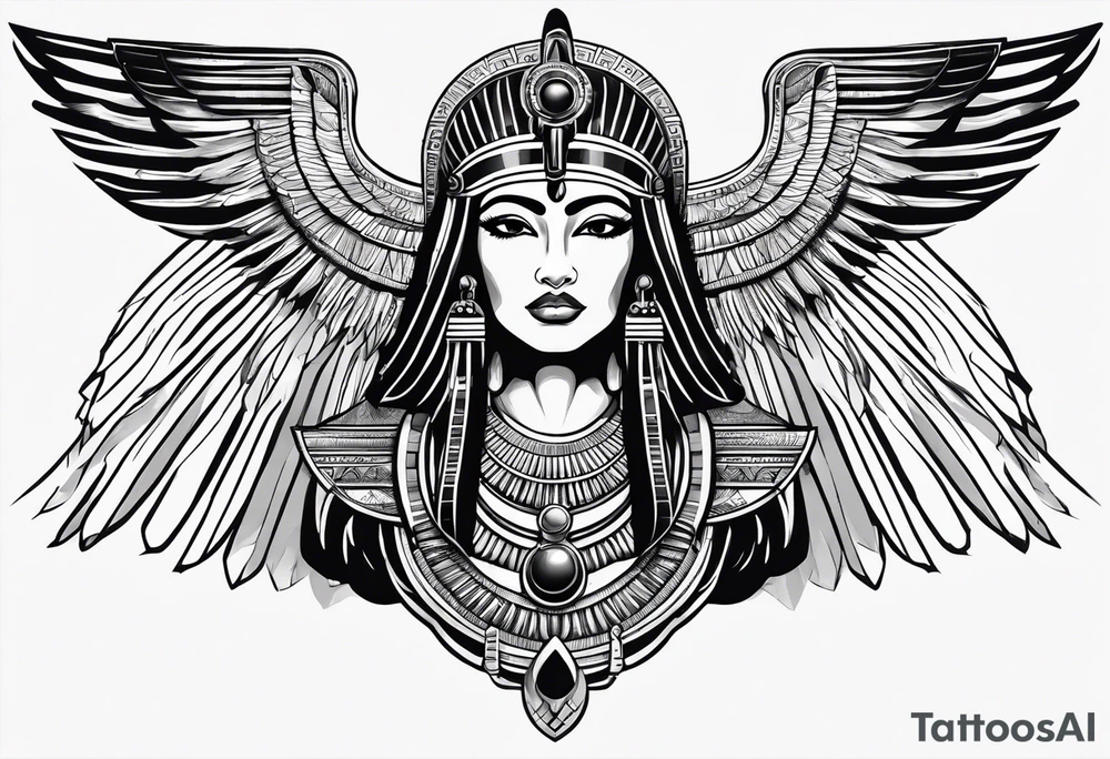 black and white Egyptian goddess Isis tattoo idea