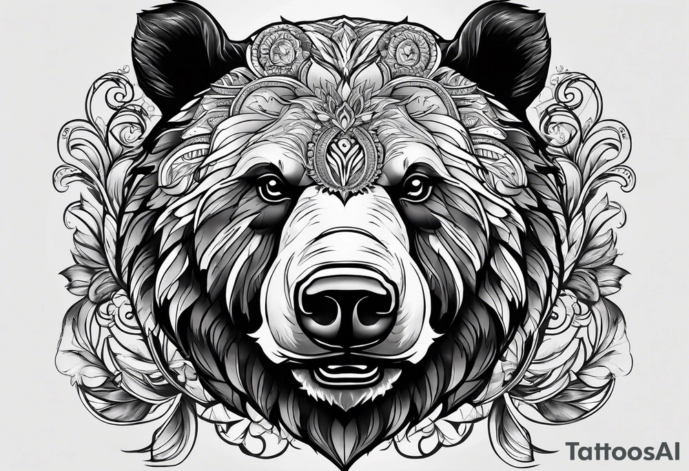 Make me a tattoo of half a bear's face and half a bull's face on one face tattoo idea