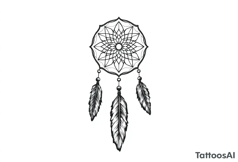 dreamcatcher, with feathers, authentic tattoo idea