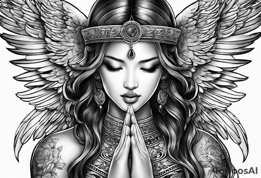 Angel with prayer hands tattoo idea