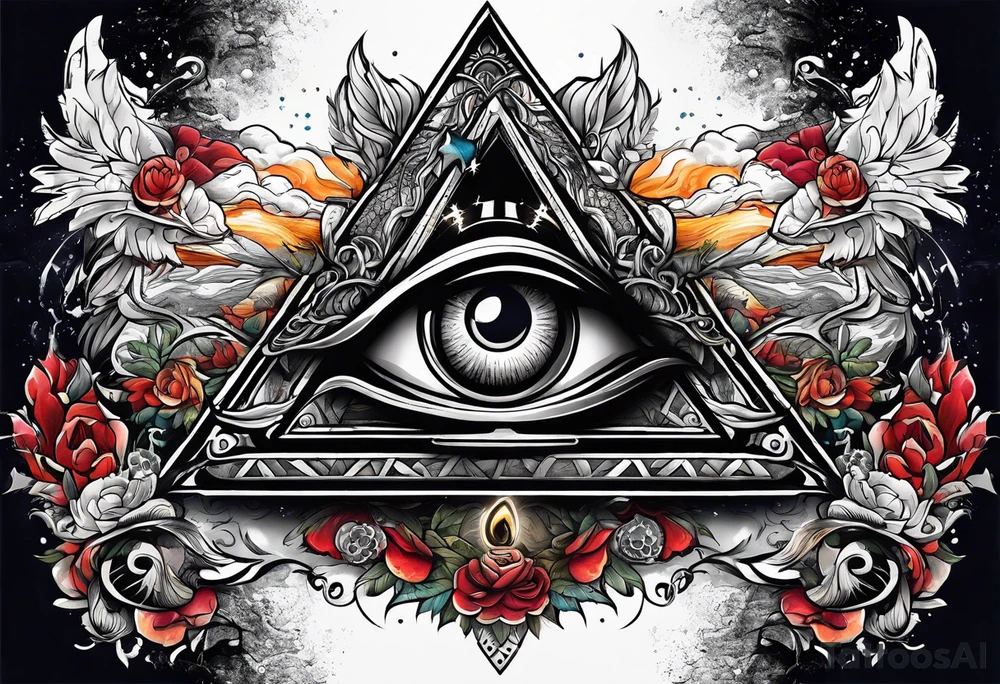 All seeing Eye watching over a battle between life and death tattoo idea
