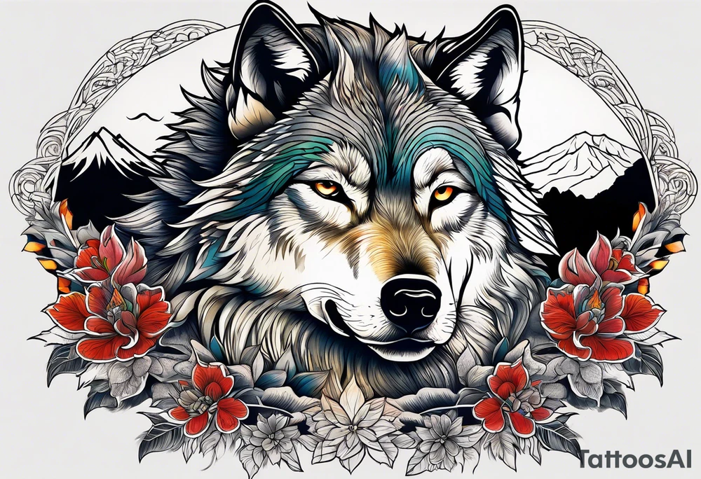 wolf mountain tattoo idea