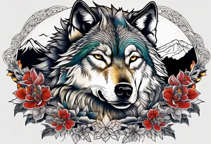 wolf mountain tattoo idea