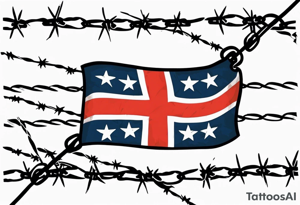 Rebel flag caught between 2 bands of barbed wire tattoo idea