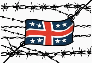 Rebel flag caught between 2 bands of barbed wire tattoo idea