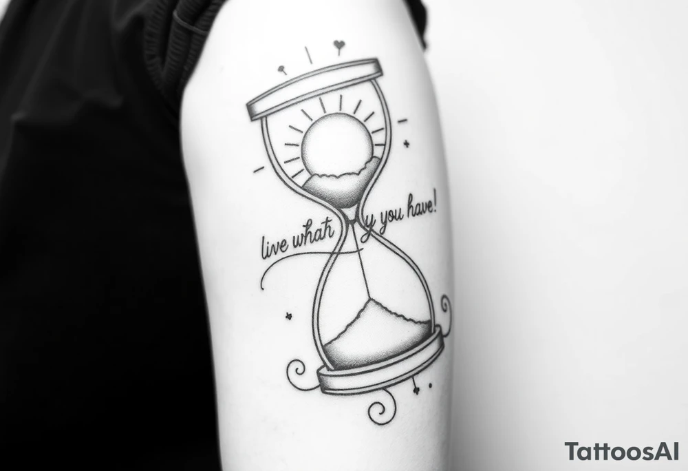 live with what you have and enjoy it to the fullest, hourglass, sun shines down tattoo idea