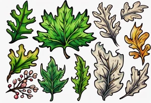 an oak leaf in the spring done Neo traditional tattoo idea