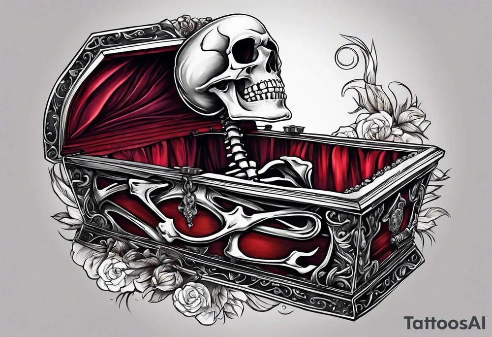 skeleton getting out of coffin tattoo idea