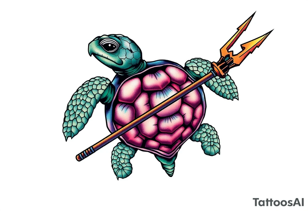 Turtle holding a trident tattoo idea