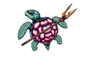 Turtle holding a trident tattoo idea