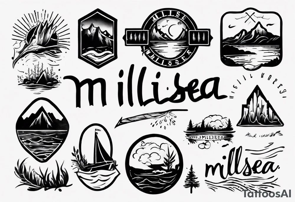 The word "MILLSEA", with an outdoors vibe. Block lettering tattoo idea