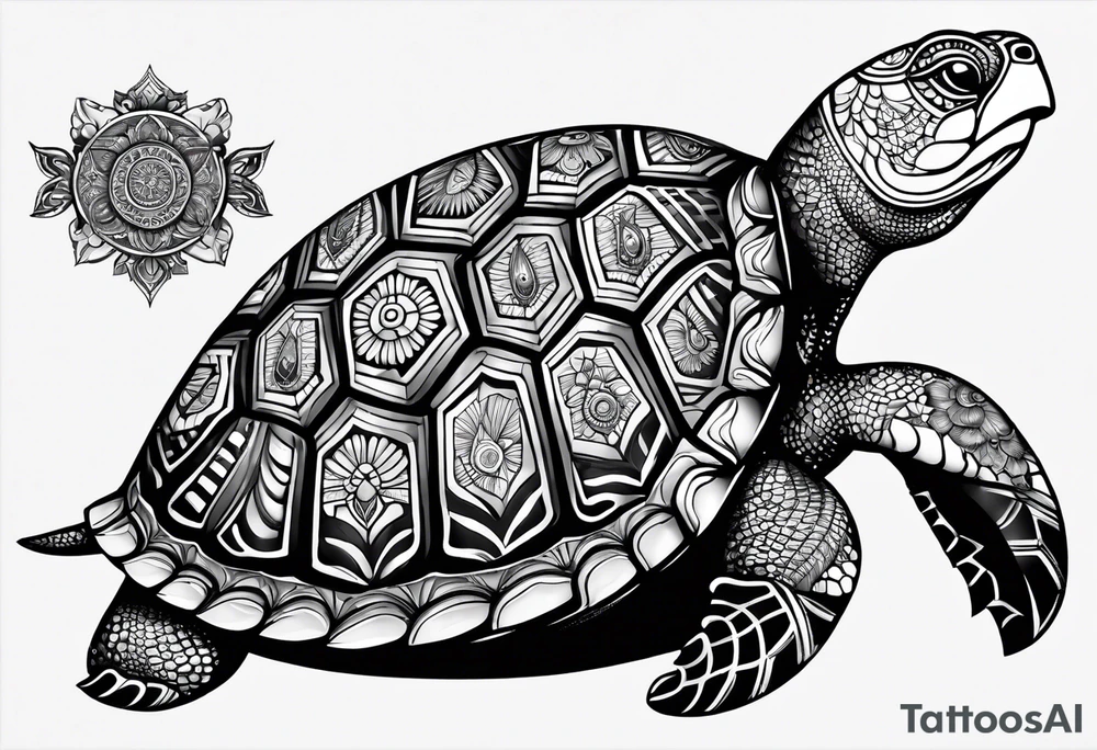 siple turtle with mandala shell tattoo idea