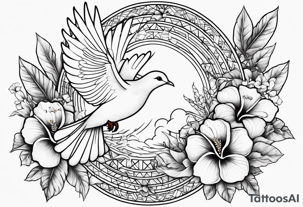 dove, clouds, Hibiscus tattoo idea