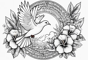 dove, clouds, Hibiscus tattoo idea