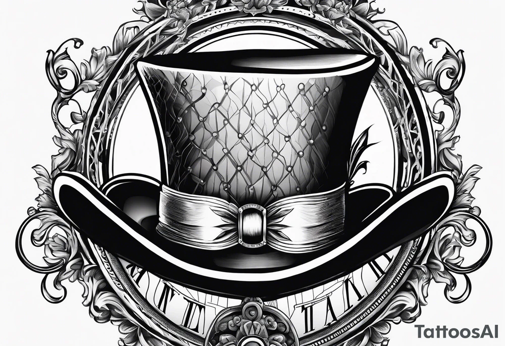 Mad hatter hat on pocket watch tattoo idea