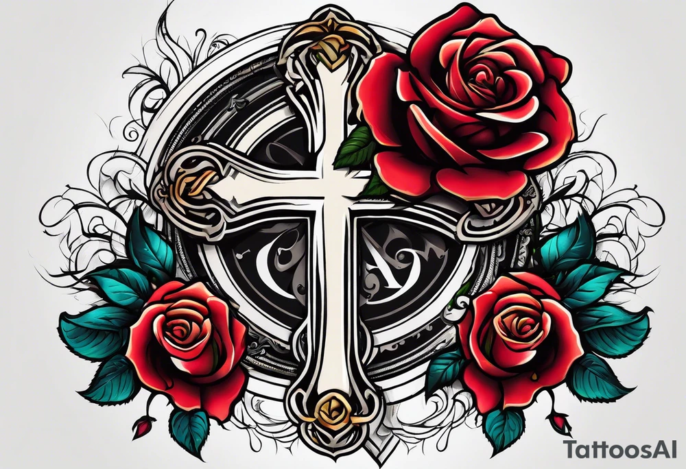 Independent Cross and a rose tattoo idea