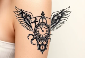 Slot machine cards compass and clock with angel wings tattoo idea