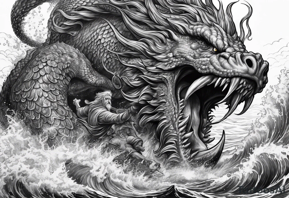 Poseidon battling kraken sea monster tattoo idea