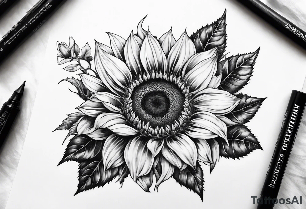 Sunflower, rose flower tattoo idea