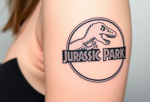 Jurassic Park logo with the dinosaur holding a stick  but without the words Jurassic Park. tattoo idea