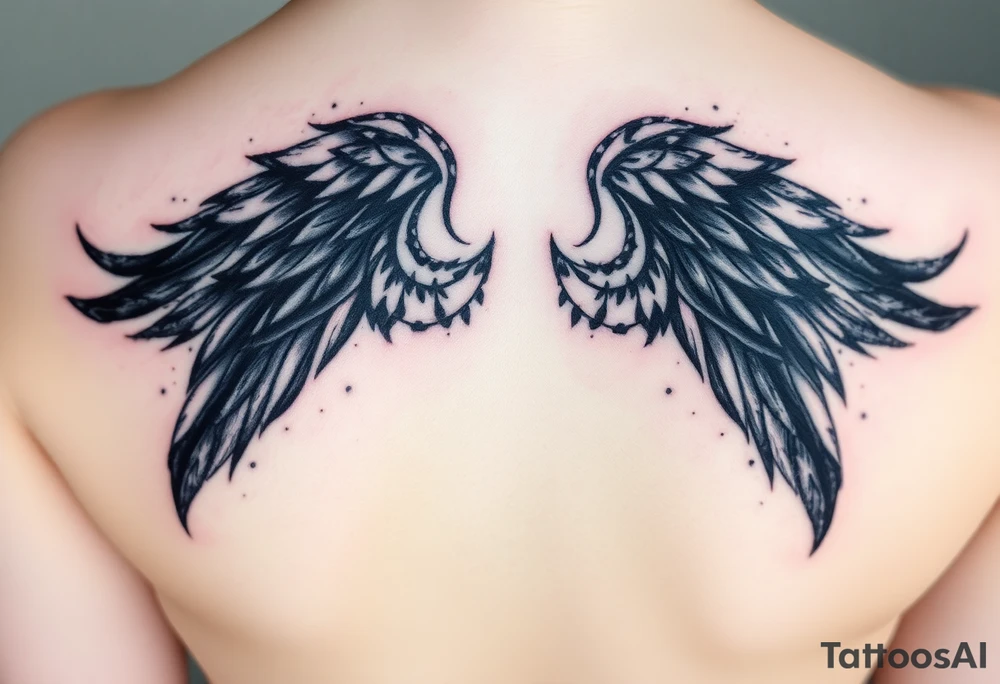 black feathers drifting away to angel wings tattoo idea