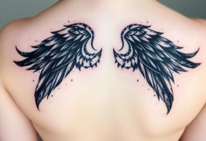 black feathers drifting away to angel wings tattoo idea