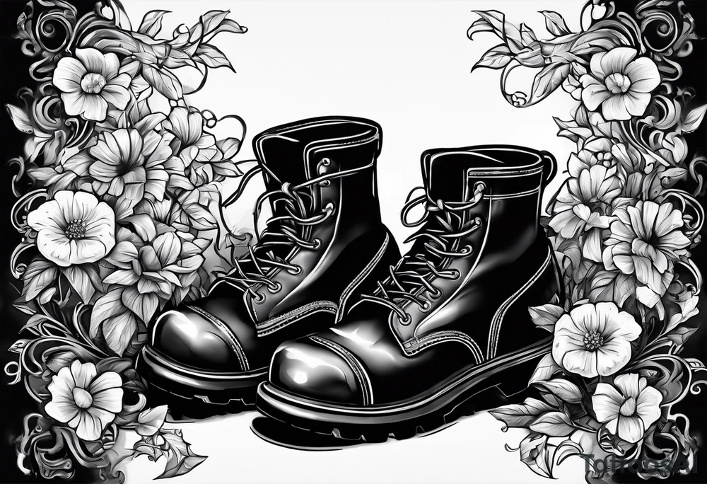 dads worn out work boots sitting with wrench, screwdriver & hammer and a beer around or near it and flowers growing out of the boots. tattoo idea