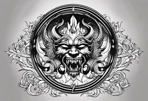 I want a minimalist design of the battle I face between good and evil. God vs the devil , good vs evil , indulgence vs discipline. 2 sides of the one coin that is my personality. tattoo idea