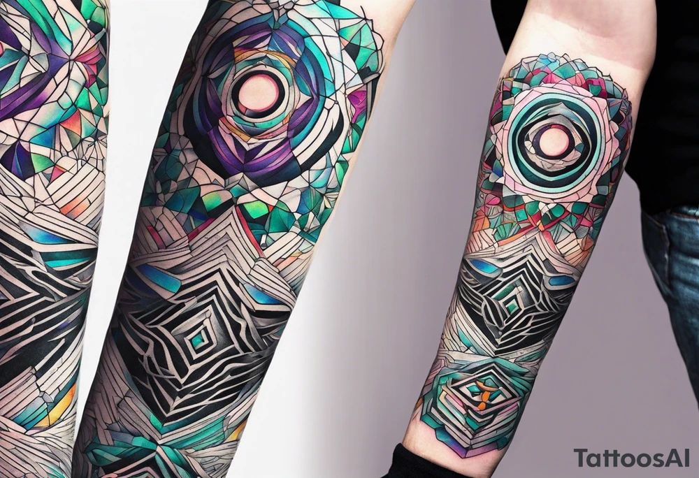 psychedelic, forearm tattoo, geometric, subtle, men, tattoo idea