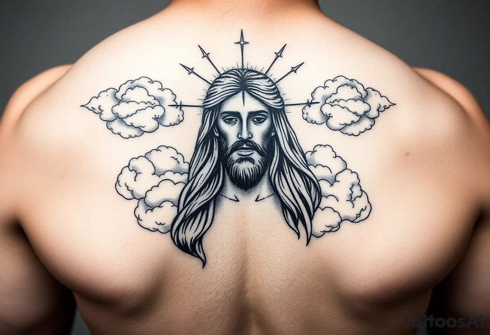 magestic jesus christ with clouds tattoo idea