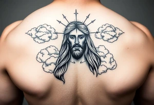 magestic jesus christ with clouds tattoo idea