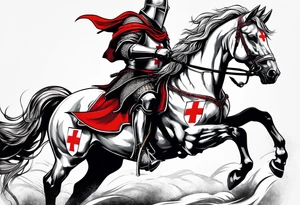 Templer knight on horse with sword and shield with red cross tattoo idea