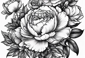 Snapdragon, peonies, and roses mixed together tattoo idea