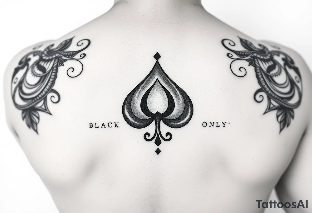 A spade womb tattoo with a Q in the center, with three points around the outside. The first reading, "BLACK". The second reading, "seed". The third reading, "ONLY". tattoo idea