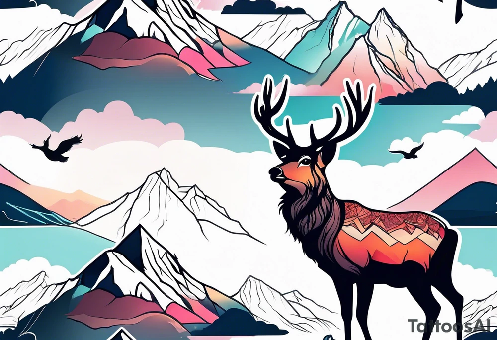 mountain with small deer tattoo idea