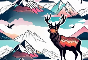 mountain with small deer tattoo idea