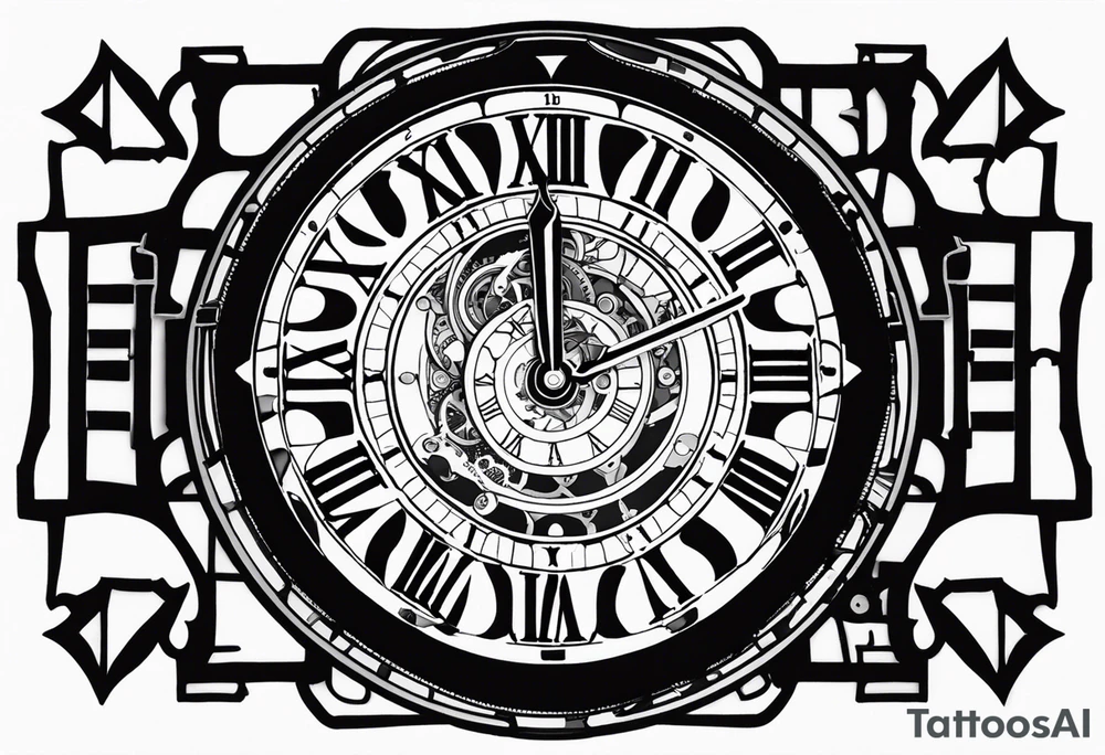 A mechanical clock with internal gears set for 4:00am. The brand of clock says Lincoln and the date is Apr 8 tattoo idea